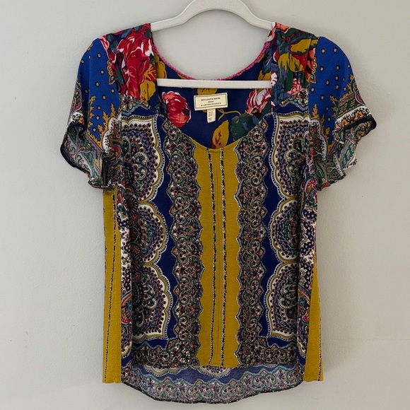 ANTHROPOLOGIE MOULINETTE SOEURS Women Sz 12 Paisley Teresita Printed Top Blouse - Picture 3 of 11
